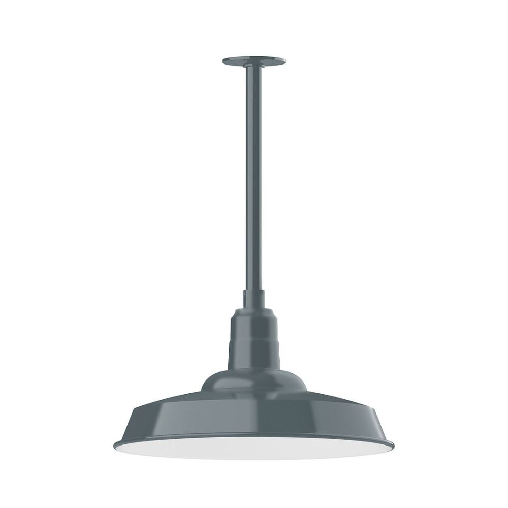 Montclair Lightworks STB185-40-T36-G05 18" Warehouse shade, stem mount pendant with clear glass and guard, Slate Gray